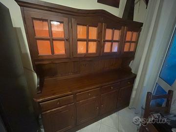 Credenza Buffet con Vetrina in Legno Massiccio