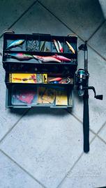 kit pesca set completo canna mulinello e accessori