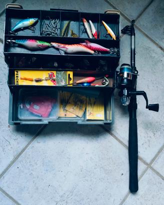 kit pesca set completo canna mulinello e accessori