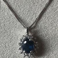 COLLANA ORO BIANCO 18kt. DIAMANTI E ZAFFIRO BLU
