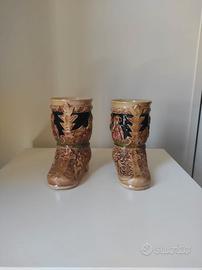 Coppia  Vasi Ceramica Stivale Vintage Tirolesi