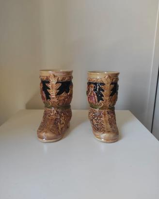 Coppia  Vasi Ceramica Stivale Vintage Tirolesi