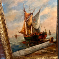 MAESTOSOdipintoOLIOsuTELA"ScenaMarittimaVENEZIANA"