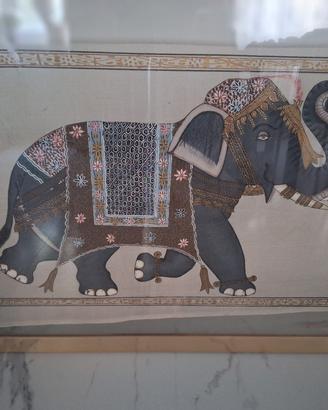 dipinto indiano su seta, elefante cerimoniale