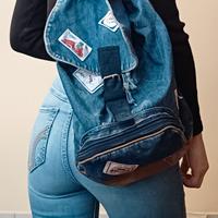 Zainetto denim vintage anni 80 con patches