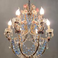 Lampadario in ferro battuto perline e cristallo