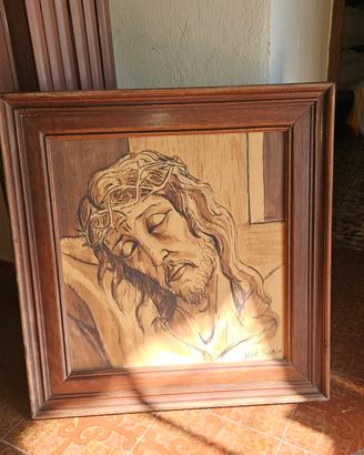 Cristo con corona di spine su legno Noè Florio