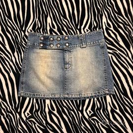 minigonna blu denim vintage y2k vita bassa
