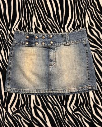 minigonna blu denim vintage y2k vita bassa