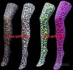 Calze leopardate vari colori punk dark rock emo