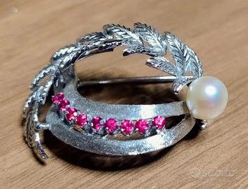 Spilla Vintage Foglie in ARGENTO 800 - Punzonata