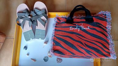 ACCESSORI MARE:  BORSETTA +CIABATTE DONNA NUOVE