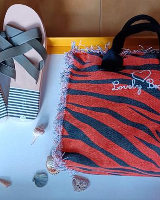 ACCESSORI MARE:  BORSETTA +CIABATTE DONNA NUOVE