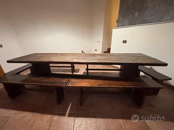 Tavolo fratino in legno massello + 6 panche
