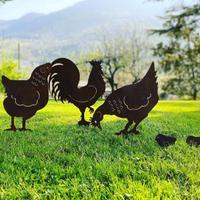 Gallo, gallina pulcino in lamiera Corten