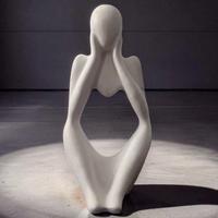 Statua Pensante Design Moderno Bianco Satinato