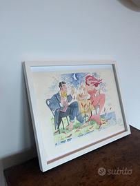 Quadro con acquarello Passepartout  + dedica pers.