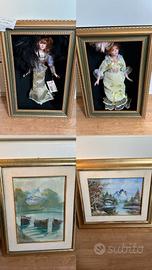 Vintage 2 bambole in cornice + 2 Dipinti