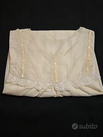 Camicia da notte gialla in cotone con pizzo