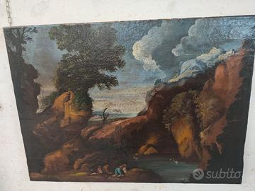 Dipinto antico olio su tela fine 700 XVIII secolo