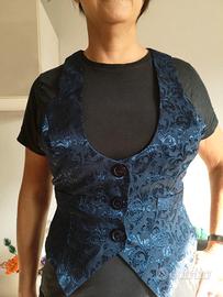 Gilet blu effetto damascato
