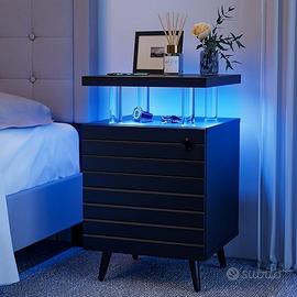 Comodino LED nero moderno 16 colori con 2 ripiani