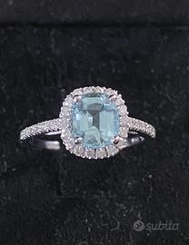 Anello oro bianco 18kt con acquamarina e diamanti