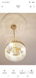 lampadario in cristallo e ottone a 3 luci