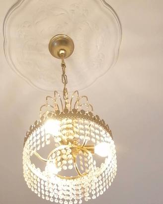 lampadario in cristallo e ottone a 3 luci