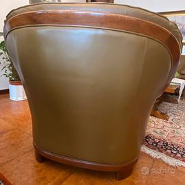 Coppia poltrone artigianali vintage pelle e legno