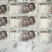 Lotto 9 banconote 100.000Lire Caravaggio 1 tipo