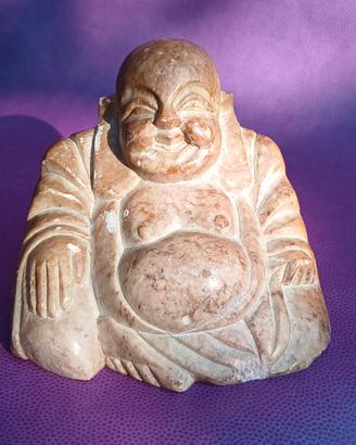 Statua Buddha che ride (Budai) in pietra vintage