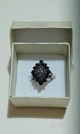 anello vintage argento 925, granati e marcasite 