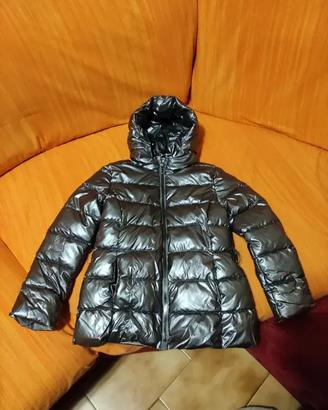 Giubbino grigio metallizzato con cappuccio bambina