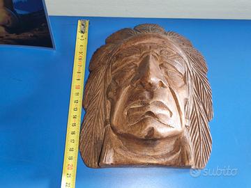 scultura testa indiano d'America in legno apache