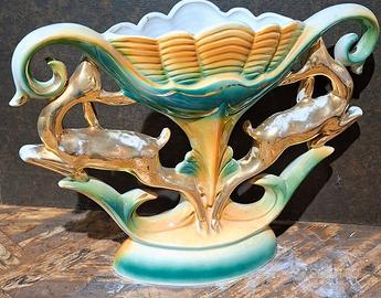 Vaso vintage Art Dèco con cervi dorati