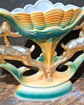 Vaso vintage Art Dèco con cervi dorati