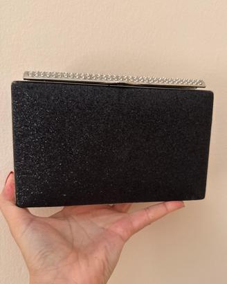 Pochette elegante nera glitter con strass – Nuova