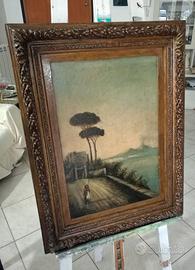 Dipinto olio su tela veduta Vesuvio da Mergellina