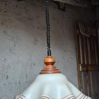 Lampadario saliscendi in vetro e legno diam. 46