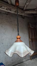 Lampadario saliscendi in vetro e legno diam. 46