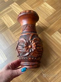 Vaso in legno vintage lavorato a mano