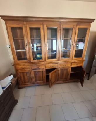 Credenza con vetrina classica in legno 5 ante