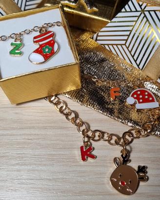 Bracciale natalizio con iniziale personalizzabile 