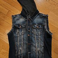 Giacca in Jeans senza maniche cappuccio removibile