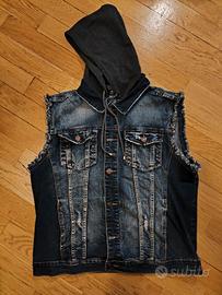 Giacca in Jeans senza maniche cappuccio removibile