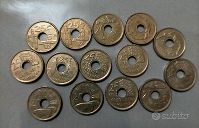 LOTTO DI 14 MONETE SPAGNOLE DA 25 PESETAS ANNI 90