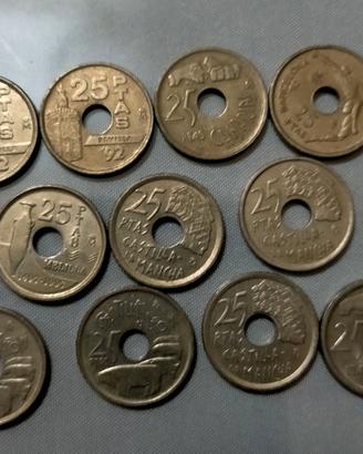 LOTTO DI 14 MONETE SPAGNOLE DA 25 PESETAS ANNI 90