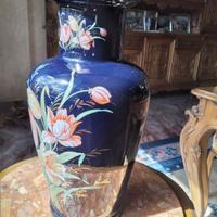 Vaso ceramica smaltata con dipinto floreale