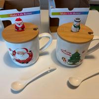 Tazze Ceramiche Natale con coperchio e cucchiaino